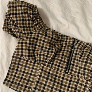Plaid off shoulder crop